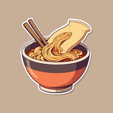 Çubuklu şehriye ve çizgi film çizim vektör simgesi çıkartması.