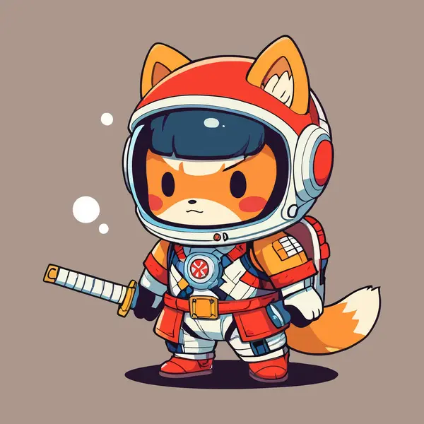 Beyzbol kostümü ve kılıcıyla kostüm giymiş şirin bir tilki..