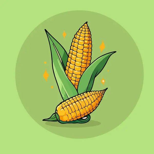 Yapraklı taze mısır çizgi film illüstrasyon vektör simgesi çıkartması