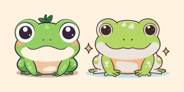 Büyük gözlü sevimli çizgi film kurbağası.