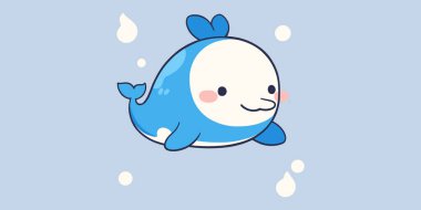 Şirin, gülümseyen balina çizgi filmi. vektör illüstrasyonu.