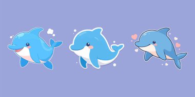 Tatlı yunus çizgi film karakteri. Hayvan karakterinin vektör illüstrasyonu.