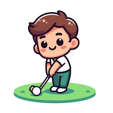 Golf oynuyor çizgi film çocuk