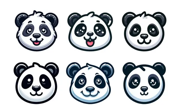 Beyaz arka planda izole edilmiş panda yüzü seti, vektör illüstrasyonu