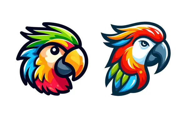 vektör karikatür şirin çizgi film renkli papağan kuş beyaz arka planda izole.