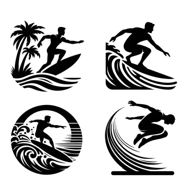 Sörf sporu simgeleri seti, vektör illüstrasyonu