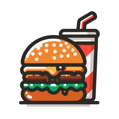 Fast food ikonu. Web tasarımı için fast food vektör simgesinin düz çizimi