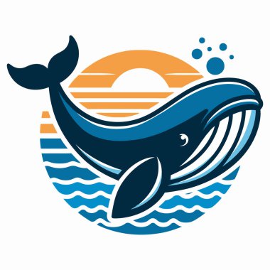 balina ve deniz dalgaları vektör çizimi