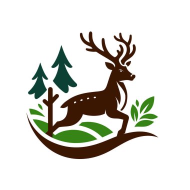 Çam Ormanı ikonu olan geyik, vektör tasarımı