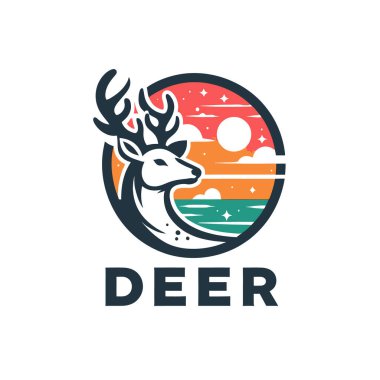 geyik vektör logosu tasarımı. Geyik siluetiyle çizim.