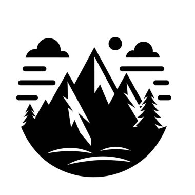 Orman ve dağ ağaçları ikonu. siyah ve beyaz vektör çizimi. grafik tasarımı