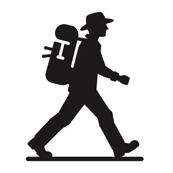 Sırt çantasıyla yürüyen bir çocuğun silüeti. vektör illüstrasyonu.