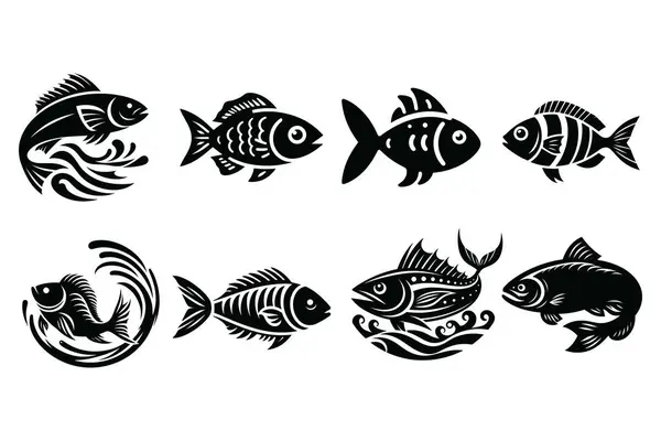 siyah balık simgeleri ayarlandı