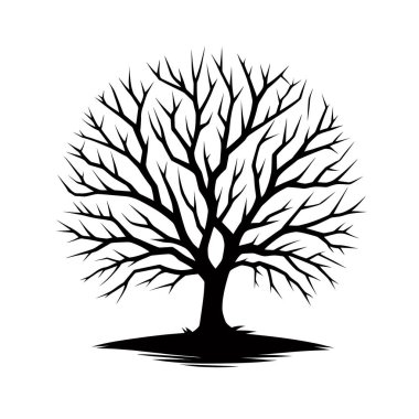 Dallı siluet ağacı ve vektör illüstrasyonunu bırakır