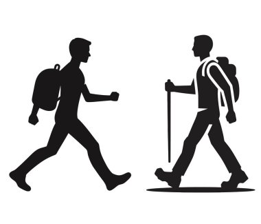 Vektör adam çanta ve sırt çantasıyla yürüyor.