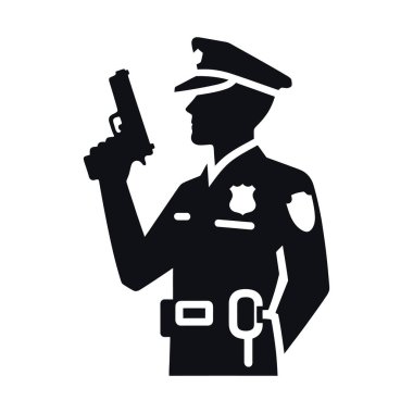 Beyaz arka planda siyah tarzda izole edilmiş bir polis ikonu. Polis ve hukuk sembolü vektör illüstrasyonu.