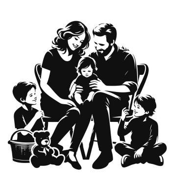 Beyaz arka planda mutlu bir ailenin vektör ailesi