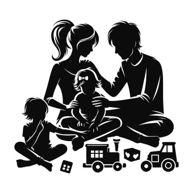 Beyaz arkaplanda vektör aile silueti.