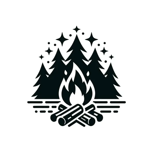 Orman kampı ve şenlik ateşi ikonu. şenlik ateşi