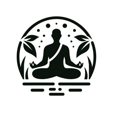 Lotus pozunda oturan bir adamın silüeti. vektör illüstrasyonu.