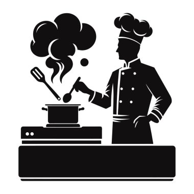 Tava ve yemek pişiren şefin vektör çizimi