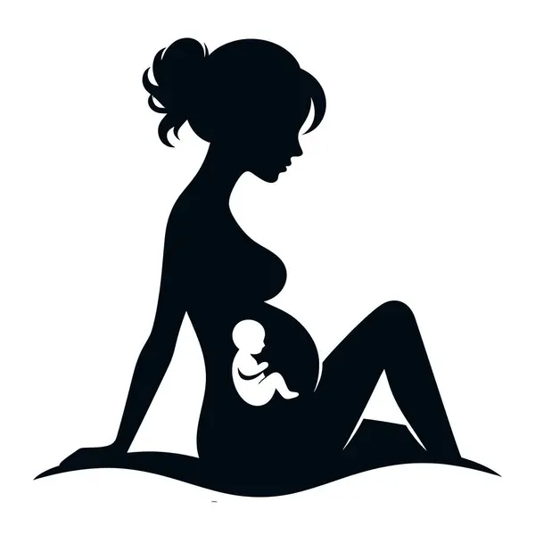 Karnında bebek olan hamile bir kızın silueti. vektör illüstrasyonu