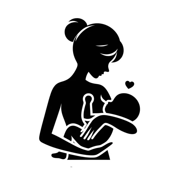Annesiyle birlikte bebeğin vektör silueti.