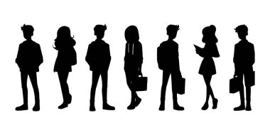 Beyaz arka planda bir grup insan silueti. vektör.