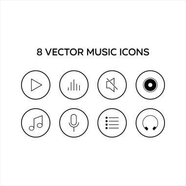 8 Set of music icons stock illustration.Music symbols Black & White Stock VECTOR clipart