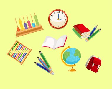 Küçük bir okul malzemesi seti. Okul kırtasiyesine geri dön. Vektör çizimi. Okul malzemesi vektörü ayarlandı. Ofis ve eğitim malzemeleri