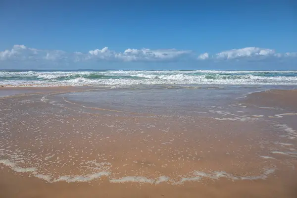 Gündüz vakti dalgalı deniz manzaralı kumlu sahil manzarası 