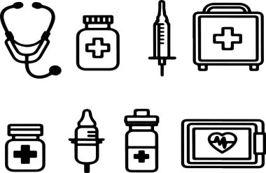 Kapsamlı Tıbbi Simge Seti Sağlık Projeleri için Mükemmel, Klinik ve Hastaneler için Yüksek Kaliteli Tıbbi Simgeler, Sağlık ve Sağlık Uygulamaları için Modern Tıbbi Simge Paketi, İnternet siteleri ve Infographics için Mükemmel