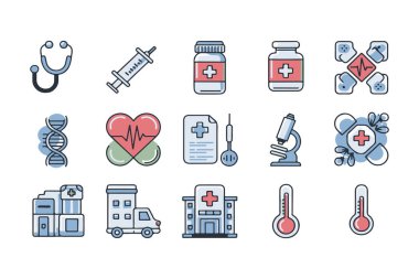 Tıbbi ikon seti. Medicine Medical Health Sağlık Sembolü - minimum ince çizgi çizgisi ana hatları web simgesi seti. Basit vektör illüstrasyonu.