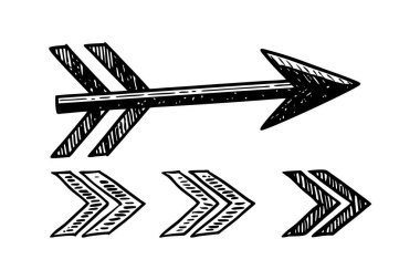 Kalın mürekkep fırçası okları, El çizimi Grunge görünümü ile ayarlandı.