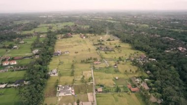 Ubud Bali Endonezya 'daki Pirinç Tarlası, Köy, Ev, Villa Havadan Görünümü