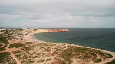 Sagres Algarve Portekiz 'deki Sahil, Sahil, Deniz ve Kayaların Hava Görüntüsü