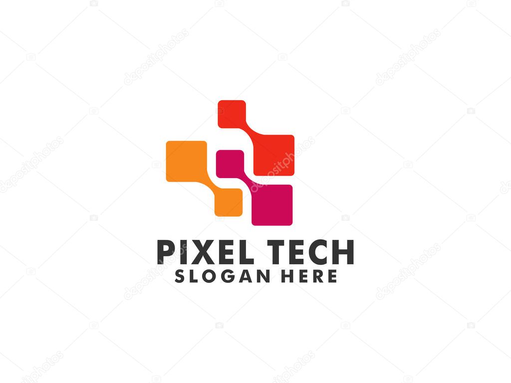 Innovate technology start up logo concept, round emblem, solution symbol, isolated vector logotype on white background