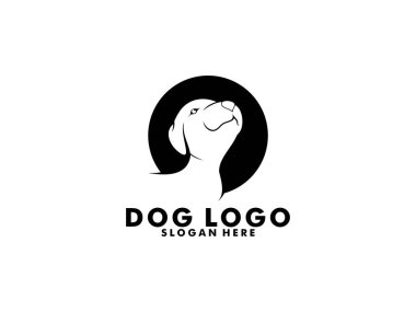Köpek logosu vektörü, basit bir köpek bakım logosu tasarımı, siluet köpek logosu.