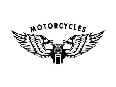 Siyah ve beyaz renkli Kanat logosu olan motosiklet Vintage izole edilmiş vektör illüstrasyonu