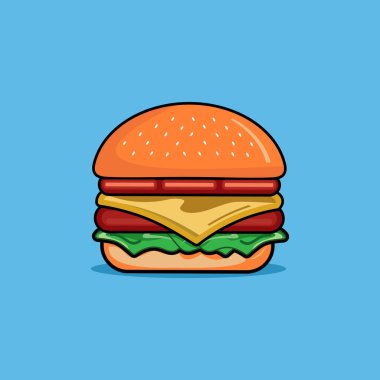 Hamburger logosu tasarım vektör şablonu, Fast food düz logo modern tasarım illüstrasyonu