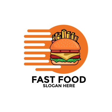 Hamburger logosu tasarım vektör şablonu, Fast food düz logo modern tasarım illüstrasyonu