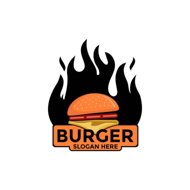 Hamburger logosu tasarım vektör şablonu, Fast food düz logo modern tasarım illüstrasyonu