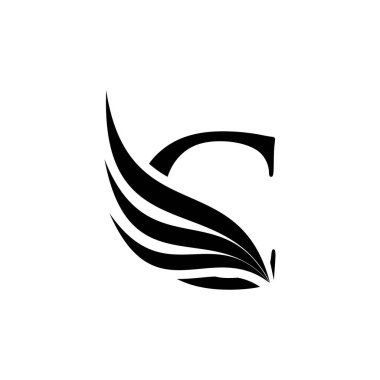 C harfi logosu ve kanat sembolü. Kanat tasarım ögesi, ilk Harf simgesi simgesi, İlk Logo Şablonu