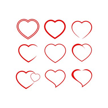 Love Heart Sembol Simgeleri seti. Aşk Illustration ana hatları Vektör Kalpler