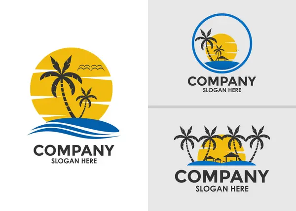 Plaj logo vektörü seti, Seyahat ve Tatil logosu şablonu