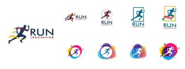 Run logo vector set, Running Man logo, Marathon logo template, running club or sports club clipart