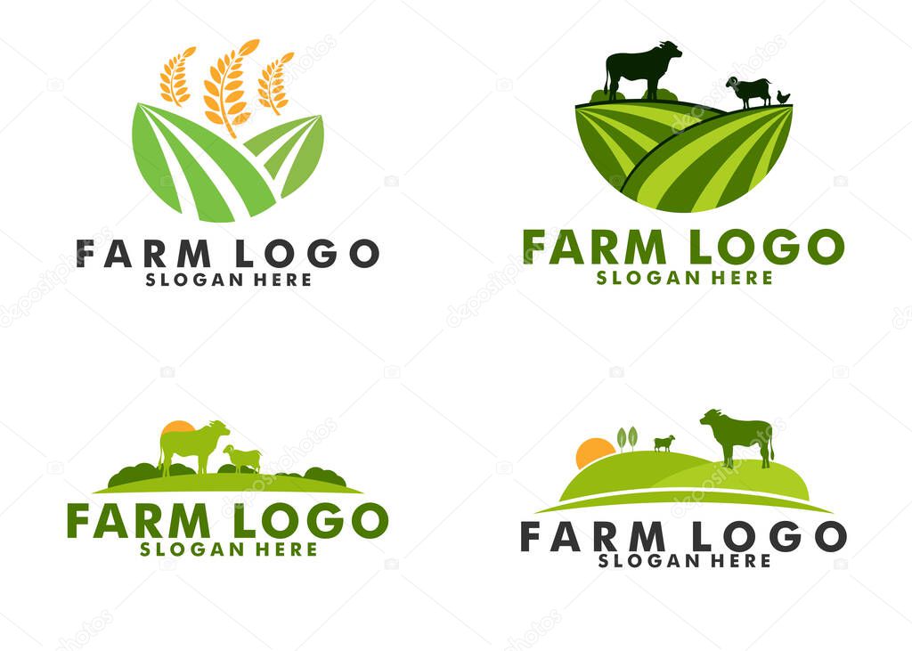 Set of vintage livestock logo design, farm logo vector concept illustration