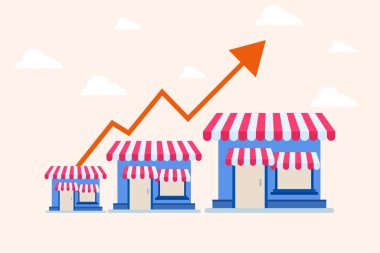 Küçük işletme fikri. Dükkan, yükselen grafiklerle dolu.