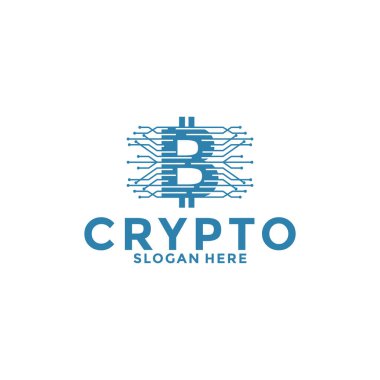 Blokzincir teknolojili dijital kripto para birimi logosu. Finansal teknoloji veya fintech logo şablonu