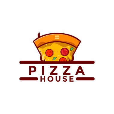 Pizza logosu, restoran yemeği, pizza dilimi, restoran, ikonlar, Vektör illüstrasyon şablonu..